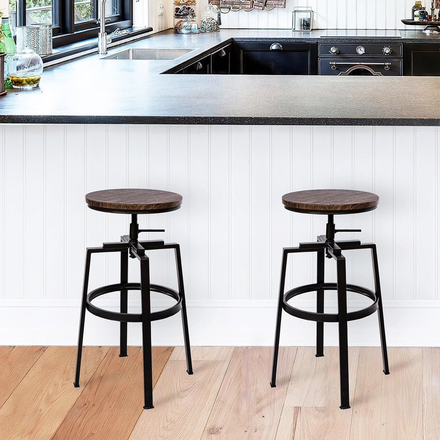 Farm Style / Industrial 26''-29'' Adjustable Height Swivel Counter Barstool (Pair-set of 2)