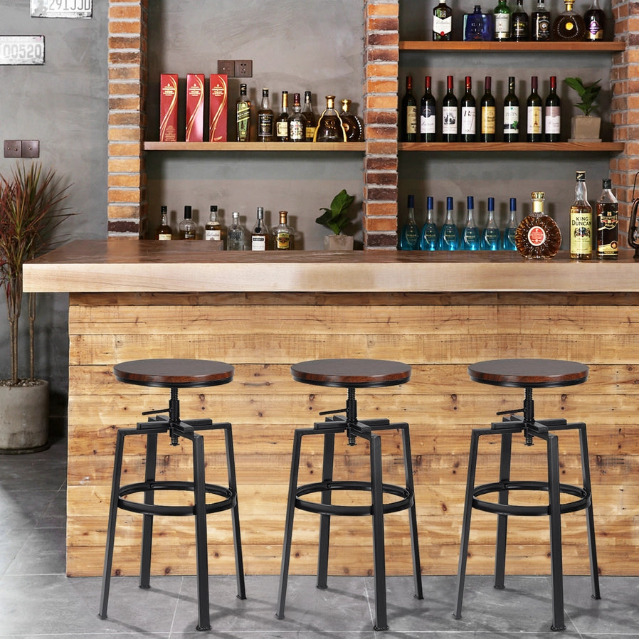 Farm Style / Industrial 26''-29'' Adjustable Height Swivel Counter Barstool (Pair-set of 2)