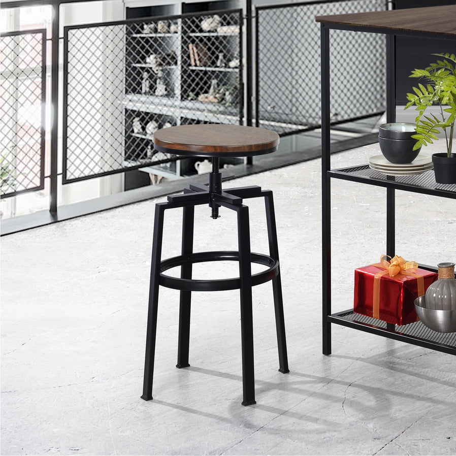 Farm Style / Industrial 26''-29'' Adjustable Height Swivel Counter Barstool (Pair-set of 2)