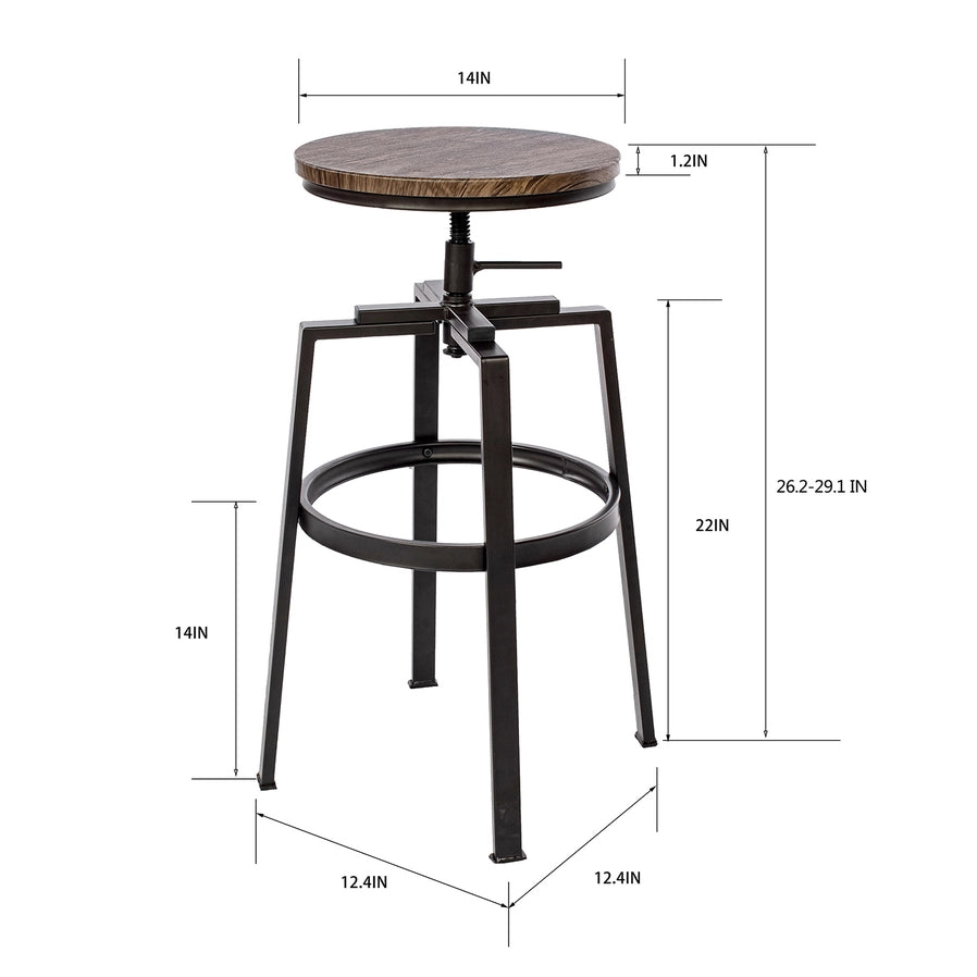 Farm Style / Industrial 26''-29'' Adjustable Height Swivel Counter Barstool (Pair-set of 2)