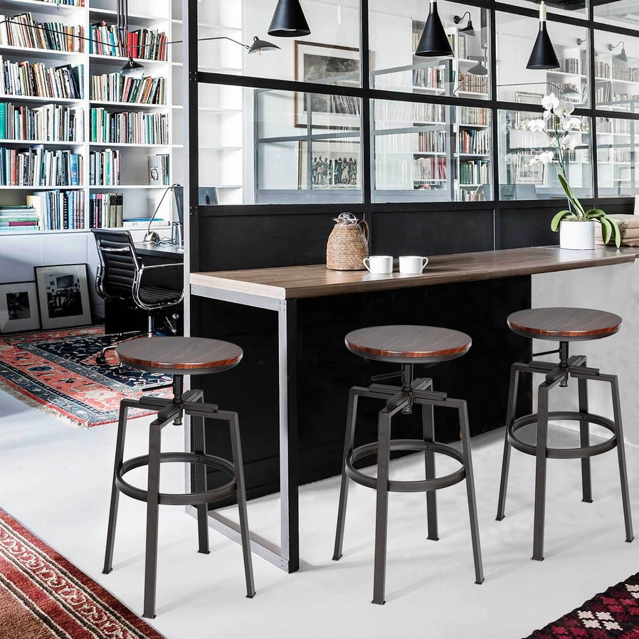 Farm Style / Industrial 26''-29'' Adjustable Height Swivel Counter Barstool (Pair-set of 2)