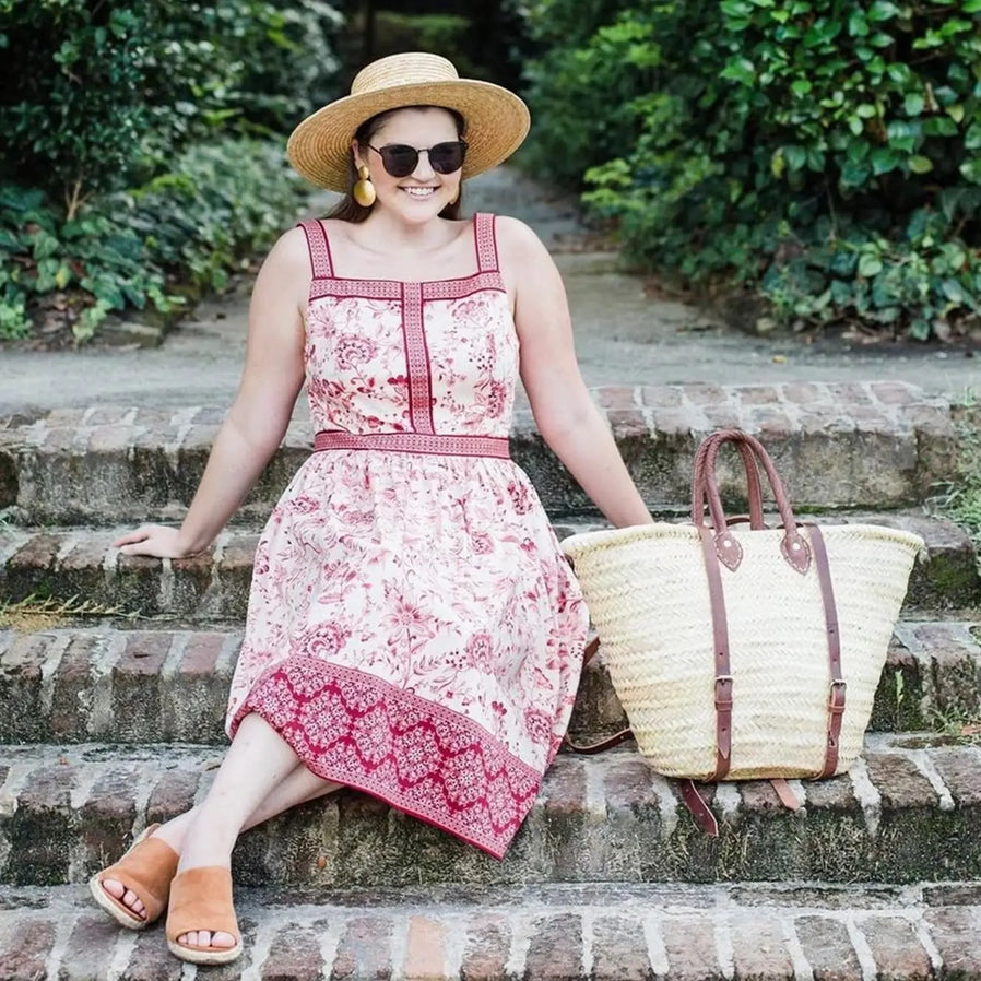 STRAW BAG Handmade leather, French Market Basket /  Backpack