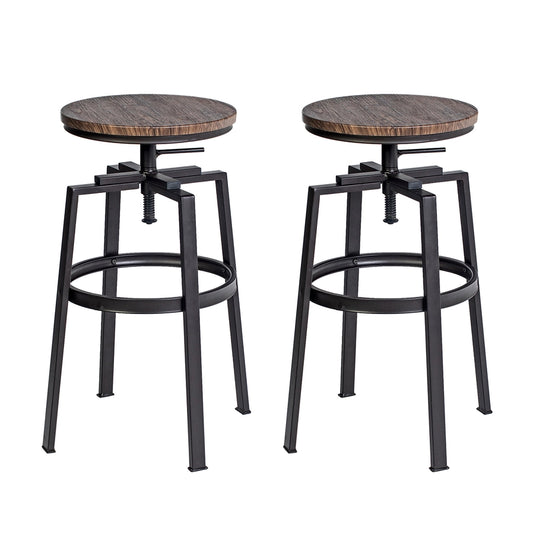 Farm Style / Industrial 26''-29'' Adjustable Height Swivel Counter Barstool (Pair-set of 2)